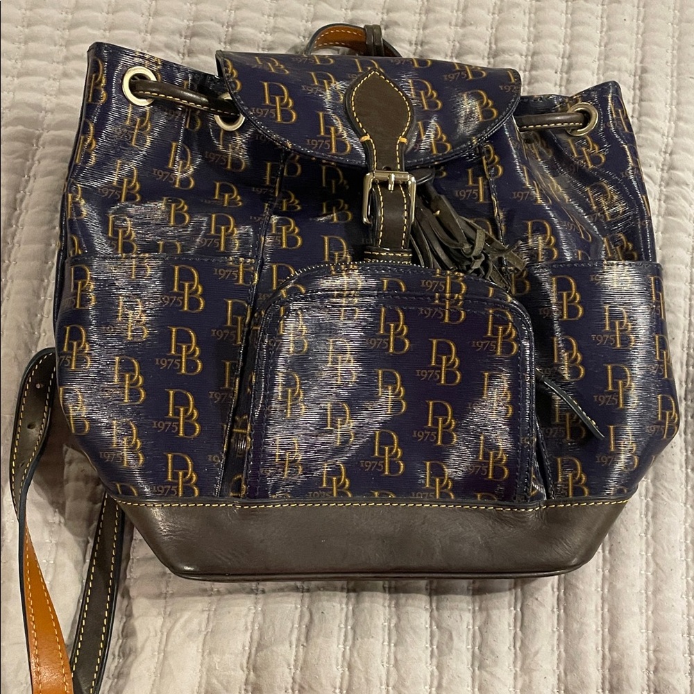 Dooney & Bourke Navy, Tan and Gray Logo Backpack